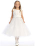 Girls White V Back Trim Shantung Sparkle Tulle Flower Girl Dress 2T-10 front SophiasStyle.com